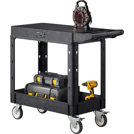 Chariot de Service, 1015x450x850 mm, Desserte à Roulettes Utilitaire en Plastique Robuste à 2 Niveaux, avec Roues Pivotantes 360° (2 avec Freins), Adapté pour Entrepôt, Bureau, Maison, Nettoyage (1/5)