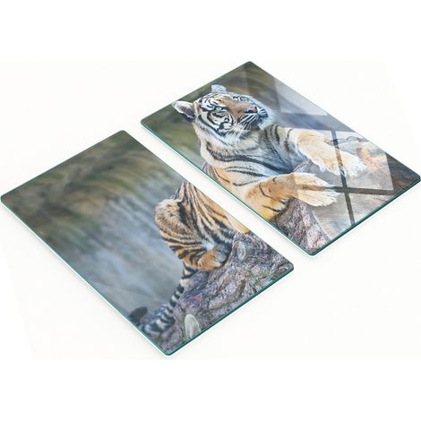 Tableros de vidrio decorativos multifuncionales con estampado de tigre, 2x30x52 cm.