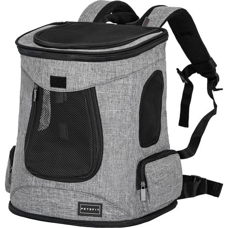 Sac Transport Chat et Chien Sac à Dos Ergonomique avec Sangle de Poitrine et Taille - Mesh Respirant 360° et Coussin Rembourré pour Grands Animaux, Gris (1/5)
