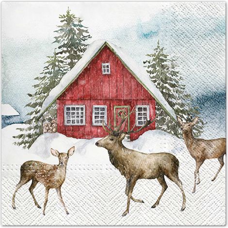 20 serviettes en papier 33 x 33 cm Rennes et maison dans la neige