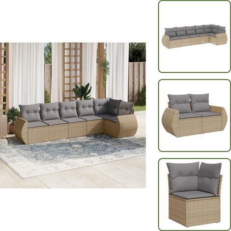 Salon de jardin avec coussins 6 pcs beige résine tressée - Ensemble Salon De Jardin - Mobilier De Jardin - Salon Extérieur - Chaise Longue - Table Basse