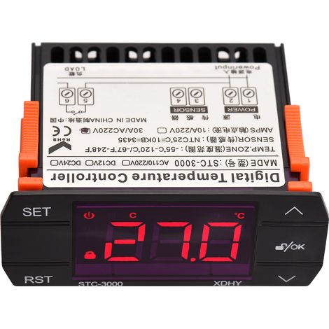 Thermostat numérique 30A AC 220V pour réfrigérateur, régulateur intelligent chauffage/refroidissement, correction de température, démarrage différé, alarme haute/basse température (1/5)