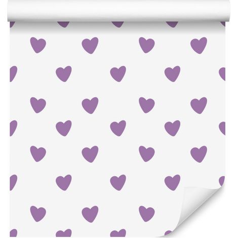 Carta da parati a forma di cuore, bianca, viola, grigio chiaro e lavanda, 50x1000 cm (1/5)