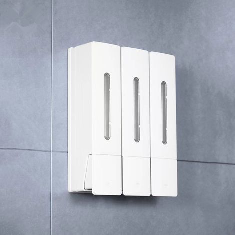 Dispenser di sapone per doccia 3 x 400 ml per shampoo e balsamo 3 camere montaggio a parete senza foratura per bagno cucina (1/5)