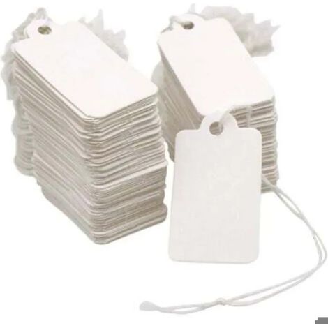 Étiquettes blanches de prix (500 pièces, 25 x 45 mm), avec ficelle, pour bijoux. (1/5)