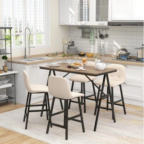 Ensemble table haute et 4 tabourets 120x60x91 cm acier beige cuisine - CHICFURN (1/5)