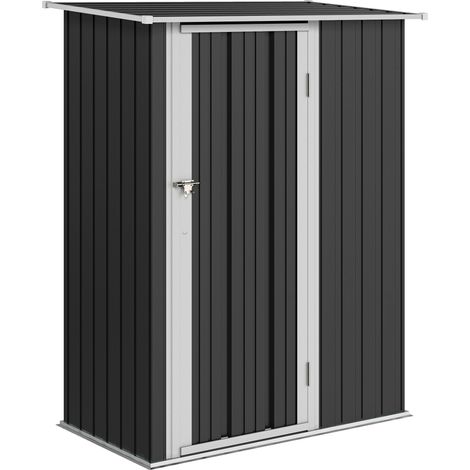 Metall-Gartenhaus 1,07 m² (142 x 84 x 189 cm) mit Pultdach und abschließbarer Tür, wetterfest für Garten und Terrasse, dunkelgrau