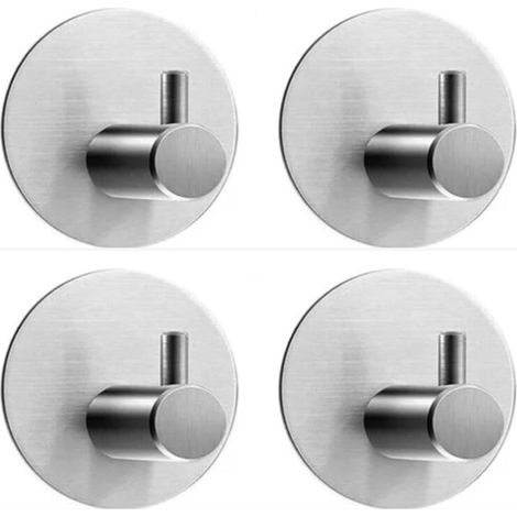 four Grey - Adhesive Hook - Adhesive Wall Mounted Bathroom Toilet Towel Holder - Self Adhesive Wall Mounted Kitchen Towel Holder - No Drilling Attachment Support