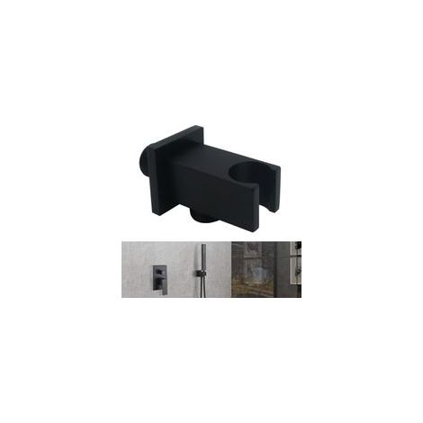 Lot de 1 connecteur de douche carré noir coudé pour pommeau de douche, support mural avec support de douchette, construit à partir de laiton