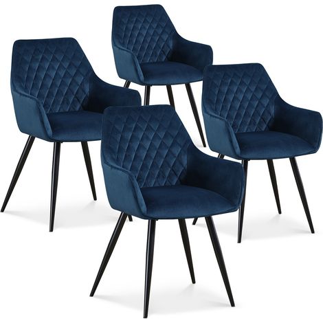 Lot de 4 chaises Victoria en velours bleu pieds noir (1/2)