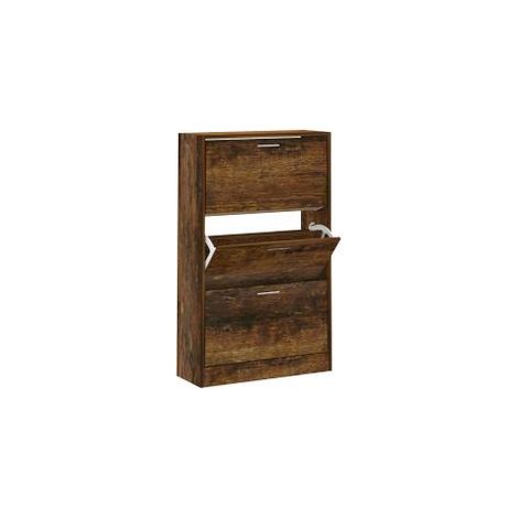 Armoire à chaussures en bois Puerto L63xH103xP24 – 3 portes rabattables-Marron fumé (1/5)
