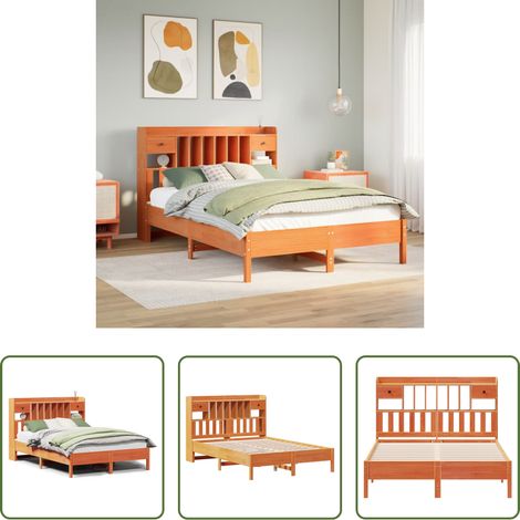 vidaXL Rangement chambre - Lit bibliothèque sans matelas cire marron 150x200 cm pin massif (1/5)