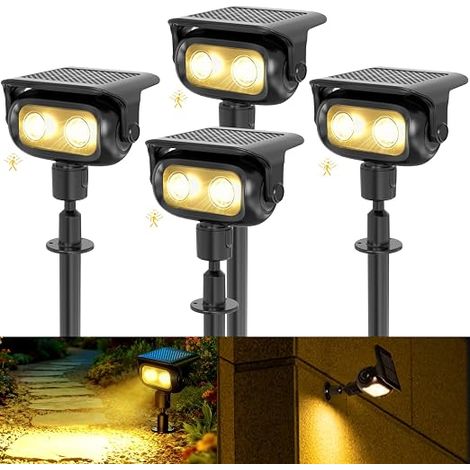 4 Pack 3000K Warm White Solar Outdoor Spotlight 4 Modes 2 Installation IP65 Waterproof Landscape Lighting for Garden Path (1/5)