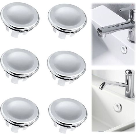 Lot de 6 Bouchons de Trop-Plein placage Débordement d'Évier de Lavage de Salle de Bains de Cuisine Couvercle de Trop-Plein pour Lavabo Bouchon Trop Plein Evier Pour Lavabo,Salle de Bai (1/4)