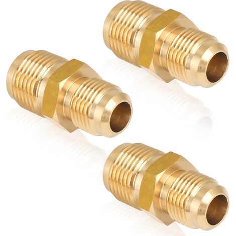 3pcs Raccords Mâles Évasés 15,8mm x 18,9mm, Manchon Réducteur en Laiton Raccord Évasé Étanche pour Gaz Propane Connecteur de Tuyau en Laiton Durable (1/5)