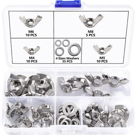 35 Pièces M4/M5/M6/M8 Écrou Papillon Kit, Écrous À Oreilles en Acier Inoxydable, d'Écrous Papillon Métriques à Main, avec 35 Pièces Rondelles Plates, pour Outils de Bricolage (1/5)