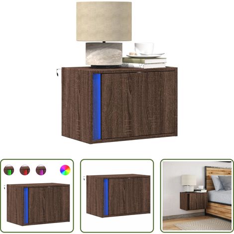 LED-Leuchten - Wand-Nachttisch mit LED-Leuchten Braun Eichen-Optik (1/5)