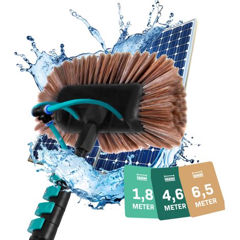 Vonroc – Brosse télescopique de lavage 6,5m – Nettoyage façades, panneaux solaires et véhicules – Tuyau d'arrosage 9m intégré – Distributeur de savon