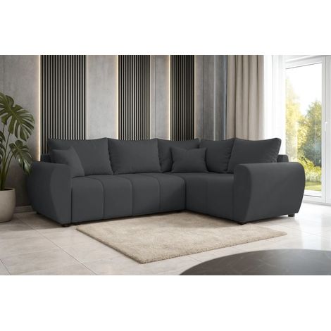 AX LIVING Malatya L Ecksofa mit Schlaffunktion Sofa Dunkelgrau 235cm R