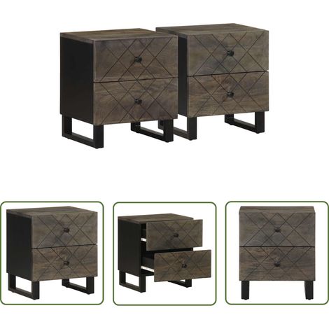 vidaXL Tables de chevet 2 pcs noir 40x33x46 cm bois de manguier solide (1/5)