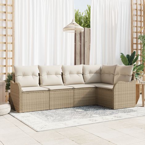Gartensofa-set 5 stk. Beige Poly-Rattan vidaXL (1/5)