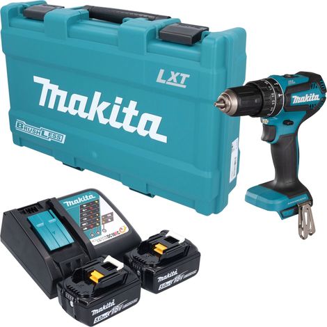 Taladro atornillador de percusión a batería Makita DHP 485 RTK de 18 V, 50 Nm, sin escobillas + 2 baterías de 5,0 Ah + cargador + maletín (1/5)