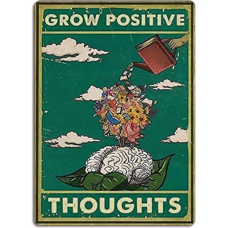 Plaques Étaine Vintage « Grow Positive Thoughts » (Cultive des pensées positives), Art Mural Hippie Boho, Poster de Fille à Tête de Fleur, Décoration de Chambre de Garçon, Maison, Cuisine, Cafés, Bar, (1/5)