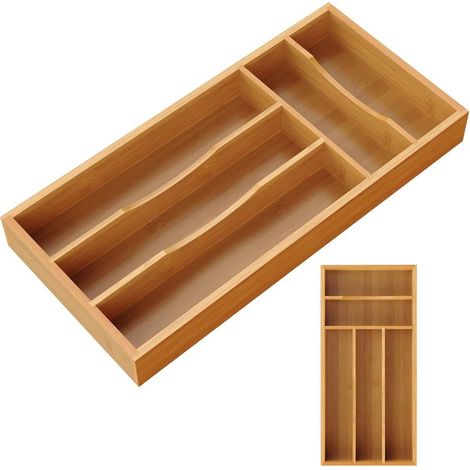 Organiseur en bambou pour argenterie, petit tiroir de cuisine, porte-ustensiles, plateau rangement couverts (35,3 x 17 4,1 cm) Bambou Small (1/5)