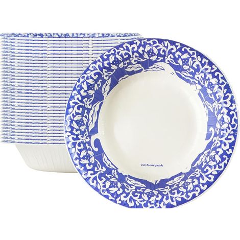 Bols jetables en carton 470 ml – lot de 50, motif porcelaine élégant, résistants et compatibles micro-ondes, pour soupes, plats chauds et snacks (1/5)