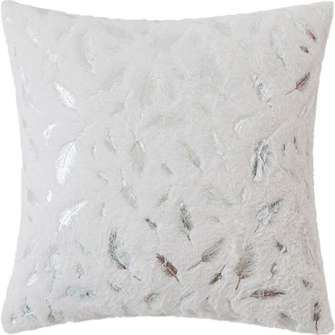 Housses de coussin en fausse fourrure ivoire de luxe, 45x50 cm, avec motifs feuilles argentées, décoratives pour canapé, lit, Noël.
