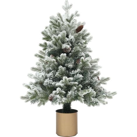 Sapin de Noël enneigé avec pommes de pin, ignifugé, stable, Ø60 x 100 cm (H), vert/or (1/5)