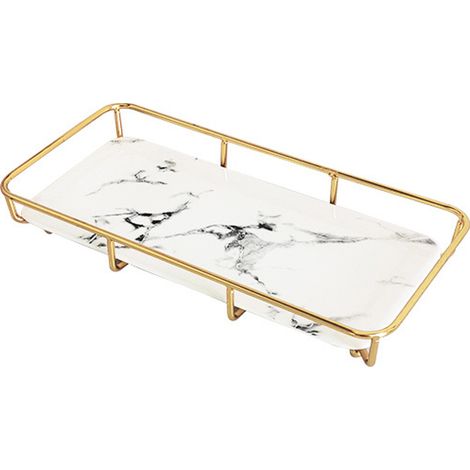 Plateau De Rangement Pour Salle De Bain - Acier Inoxydable Et Céramique Blanche - Pour Cosmétiques Et Soins - 1 Pièce (1/5)