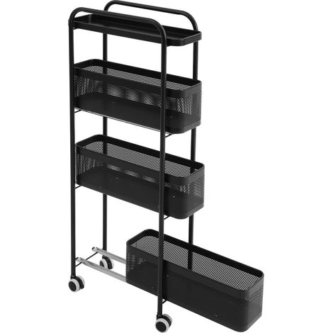 Chariot de rangement fin à 4 étages avec panier en maille extensible - Organiseur mobile pour cuisine, salon, chambre à coucher, bureau - 40 x 15 x 89,5 cm