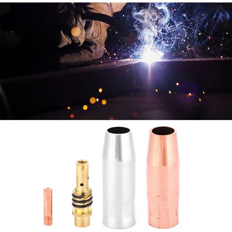 20 pièces consommables torche soudure MIG 15AK, buses gaz et porte-électrodes en cuivre/laiton pour fils 0.8mm et 1.2mm (1/5)