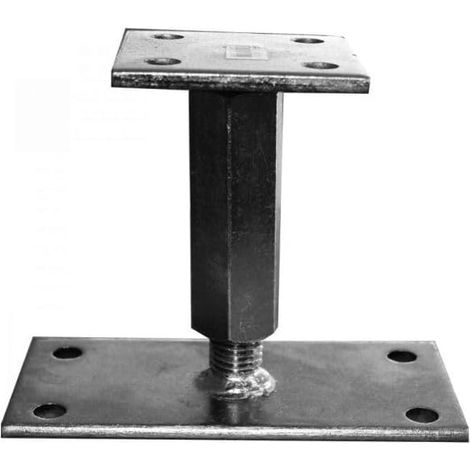 Support de poteau réglable - 1 unité - Acier zingué - Ajustement hauteur 110-180mm - Fixation bois extérieur - Base 90x90mm (1/2)