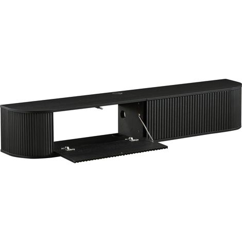 CHICFURN Mueble TV suspendido de 180 cm negro con almacenaje y pasa-cables para salón moderno (1/5)