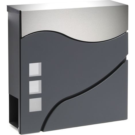 Wiltec Cassetta postale con vano portagiornale V28 antracite e acciaio inox 370 x 102 x 370 mm