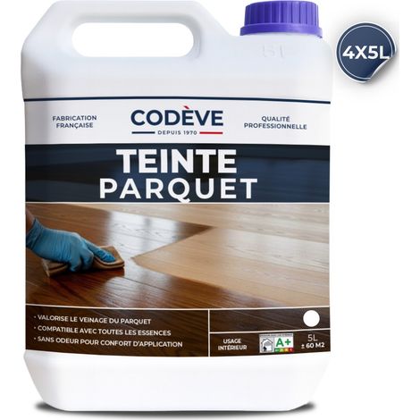 Teinte Parquet - 4x5 L - Codeve Bois - Chêne clair - Pour La Teinture De Votre Parquet, Plancher, Caillebotis Ou Sol En Bois.