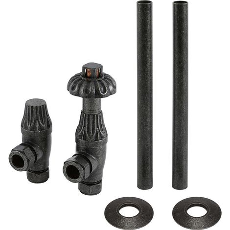 Milano Windsor Angled Radiator Heated Towel Rail Thermostatic Lockshield Valve and Pipe Connector Kit - Pewter (1/4)