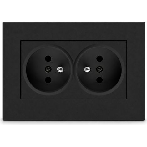 Prise française double encastrable 80 mm 16A noir