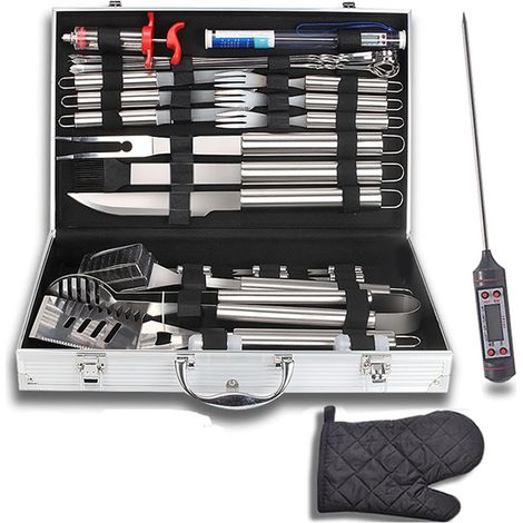 GKTF 34 Pieces BBQ Kit BBQ Utensils Set Stainless Steel BBQ Utensils with Case BBQ Utensils Kit for Grilling