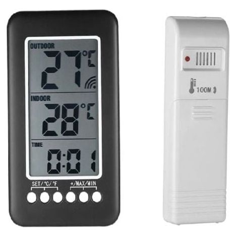 Wireless Indoor/Outdoor Thermometer, 2-in-1 Clock, ℃/℉ LCD Thermometer, Digital Indoor/Outdoor Thermometer, Clock, Temperature Measurement with Transmitter MUMU (1/4)