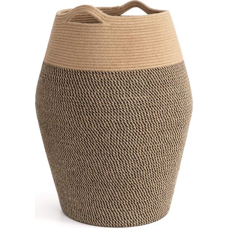 Panier à linge sale avec poignée, pour ranger couvertures et serviettes dans la buanderie ou la salle de bain, 65 cm, noir, Aquaforge (mélange de jute noir) (1/5)