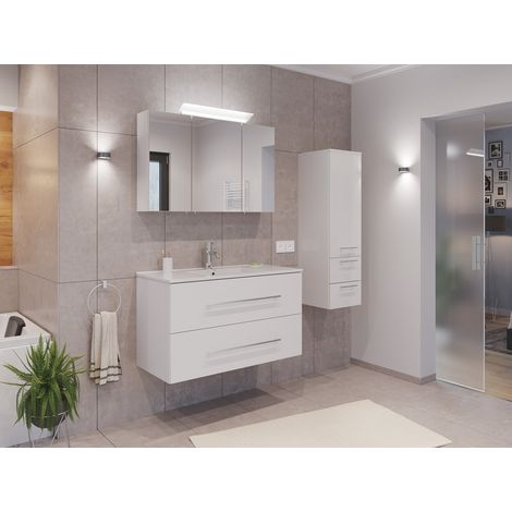 Badmöbel Set Firenze 100 3tlg. Spiegelschrank und Seitenschrank weiß hochglanz