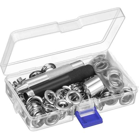 Kit Oeillets - Perforateur + Mandrin + 100 Paires Oeillets Métal 12 mm - Pour Toile Bâche Tente Auvent - 100 Pièces