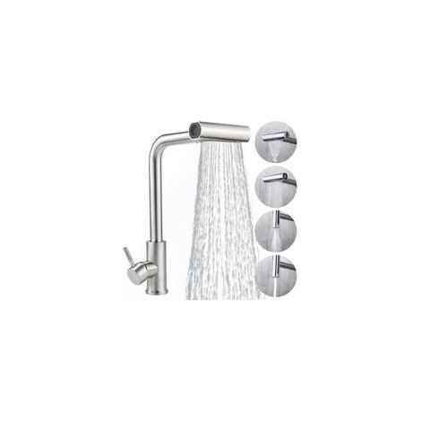 Robinet Cuisine avec Douchette Extensible Mitigeur Cuisine en Acier Inoxydable Robinet Douchette Cuisine de Rotatif à 360°, Finition Brossée, 4 Modes de Réglage du Débit D'eau