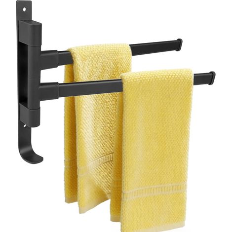 Porte-Serviettes Adhésif 180° Rotatif - Support Double Salle de Bain Sans Percage - 31,5cm - Charge 20kg - Installation Facile (1/5)