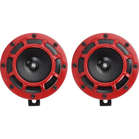Paire de klaxons rouges compacts, 12 V, Super tonalité, souffle fort, 139 à 170 dB, universels pour moto et voiture (1/5)