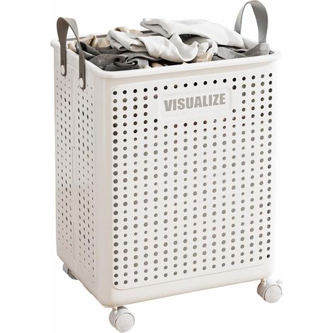 1 Panier à linge, 60L, pliable, avec roulettes, conception creuse, pour chambre à coucher (1/5)