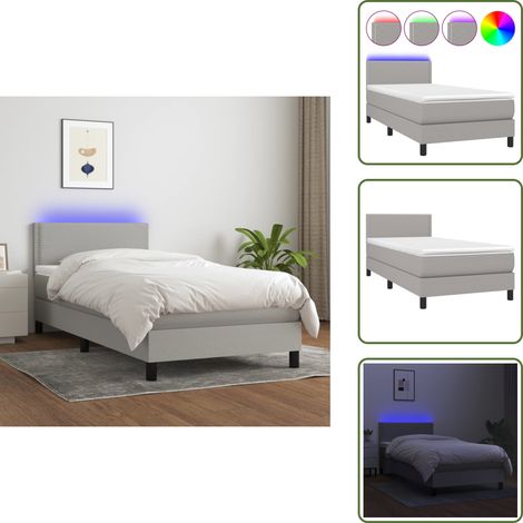 Boxspringbett mit Matratze & LED Hellgrau 100x200 cm Stoff - Boxspringbett - Doppelbett - Schlafsystem - Lattenrost - Bettauflage (1/5)